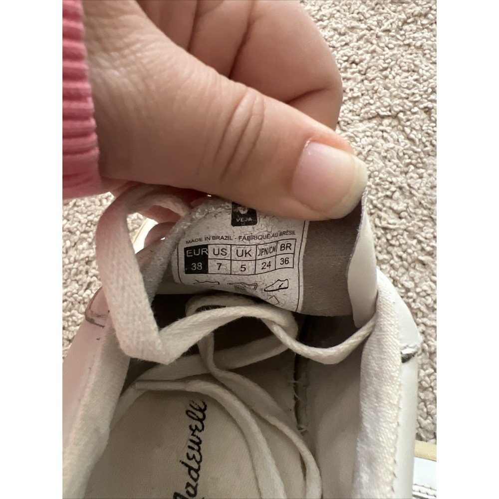 Madewell x Veja Leather V-10‎ Lace-Up Sneakers in White with Pink Size 7 EU 38 - Picture 7 of 8